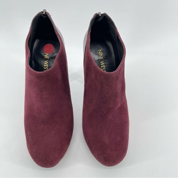 Nine West Brienne Women’s Wine Plum Leather Suede Rear Zip Heeled Booties 6.5 - Picture 3 of 16